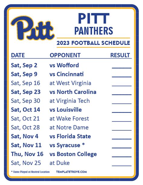 Pitt Football Schedule 2022 Printable